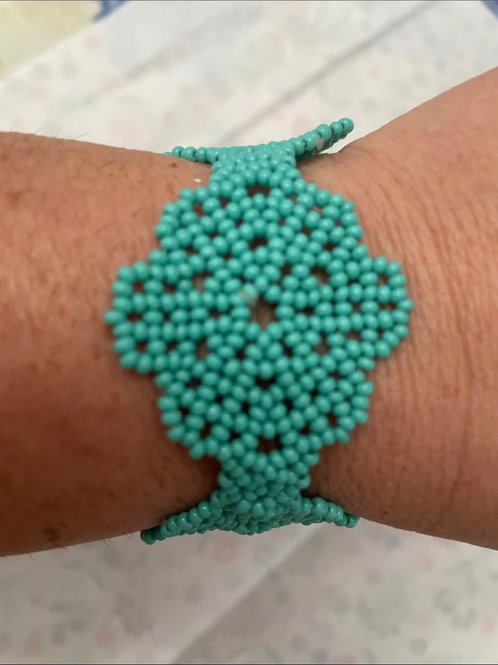 Handmade Turquoise Beaded Floral Bracelet